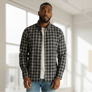 Black Brown 1826 XXL Gray Brown Plaid Lightweight Twill Flannel Button Down